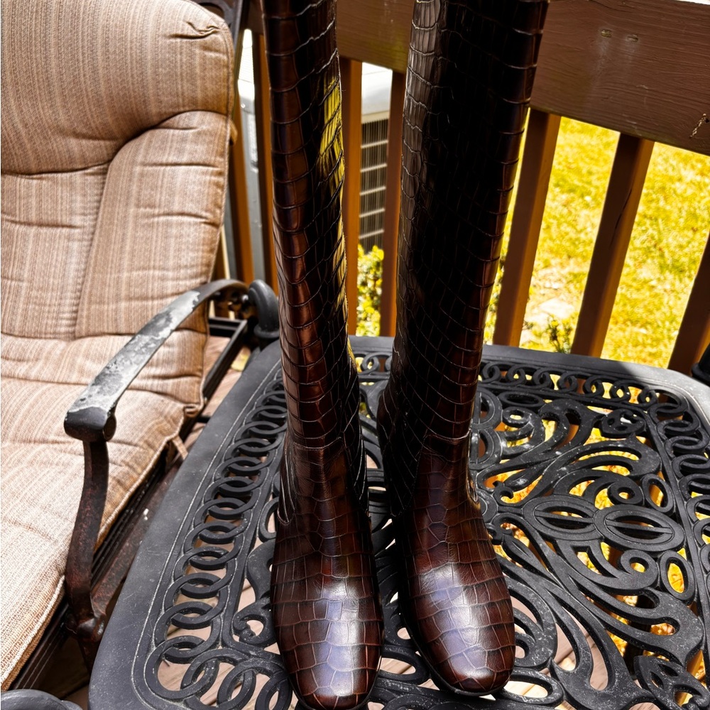 J. Crew Willa Tall Boots Croc Embossed Leather Size 7